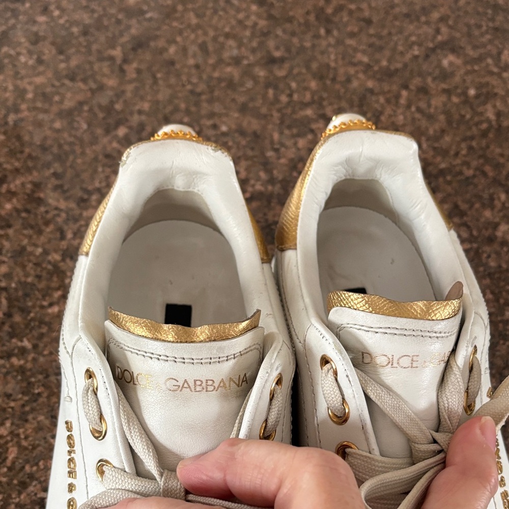 Dolce & Gabbana Ladies White Gold Pearl Accent Sneakers-6 - Picture 11 of 16